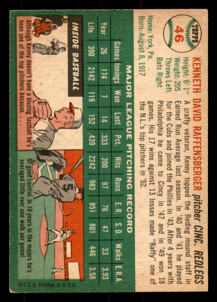 1954 Topps #46 Ken Raffensberger Excellent  ID: 301085