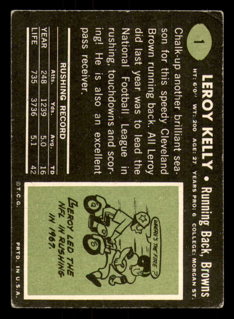 1969 Topps #   1 Leroy Kelly Very Good 