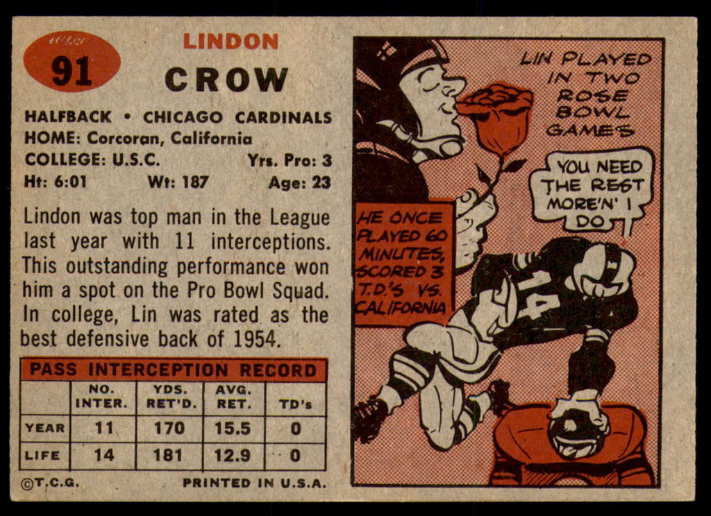 1957 Topps #91 Lindon Crow DP Ex-Mint  ID: 252577