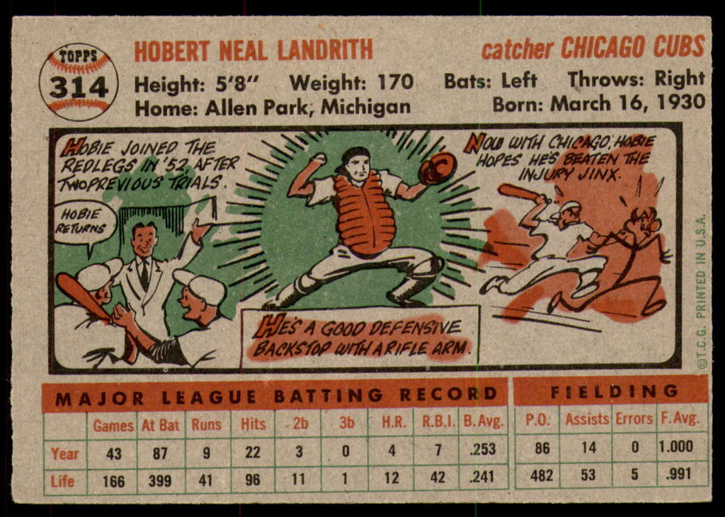 1956 Topps #314 Hobie Landrith Excellent+  ID: 259788