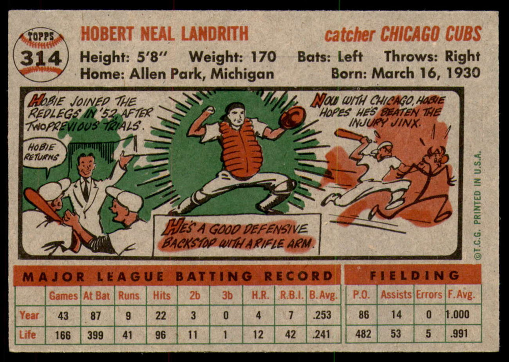 1956 Topps #314 Hobie Landrith Excellent+  ID: 259789