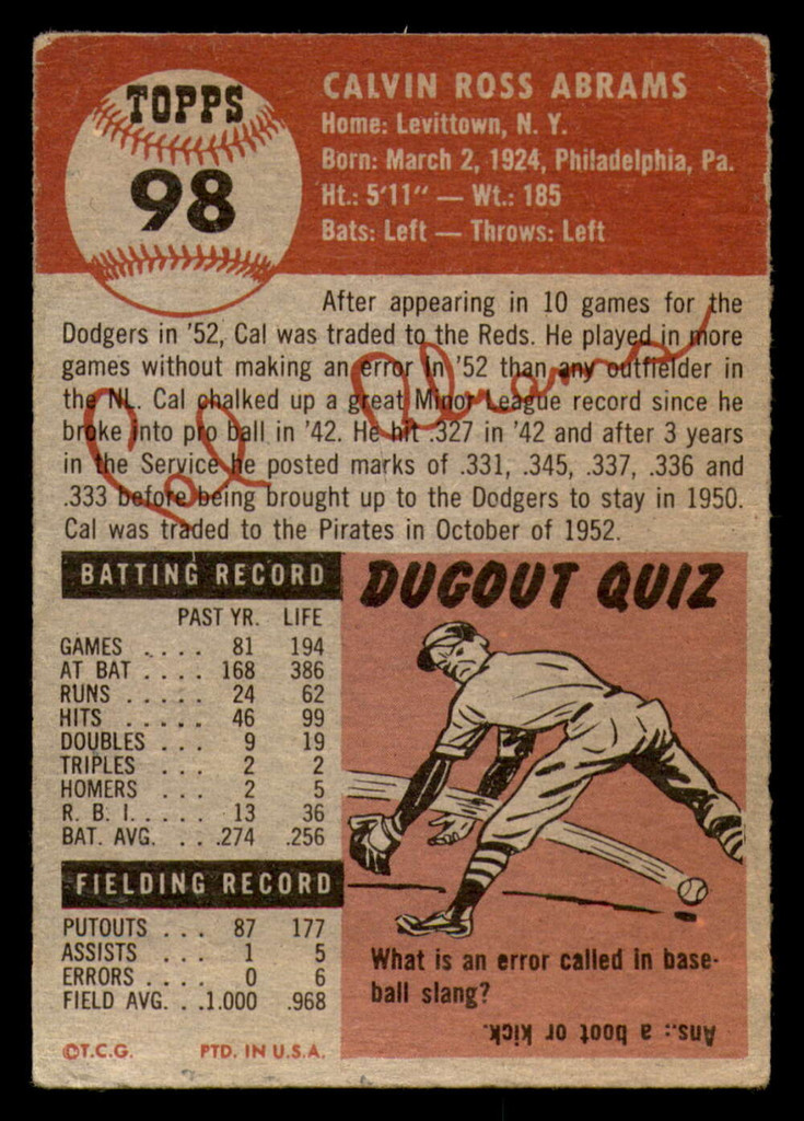 1953 Topps #98 Cal Abrams DP Very Good  ID: 296810