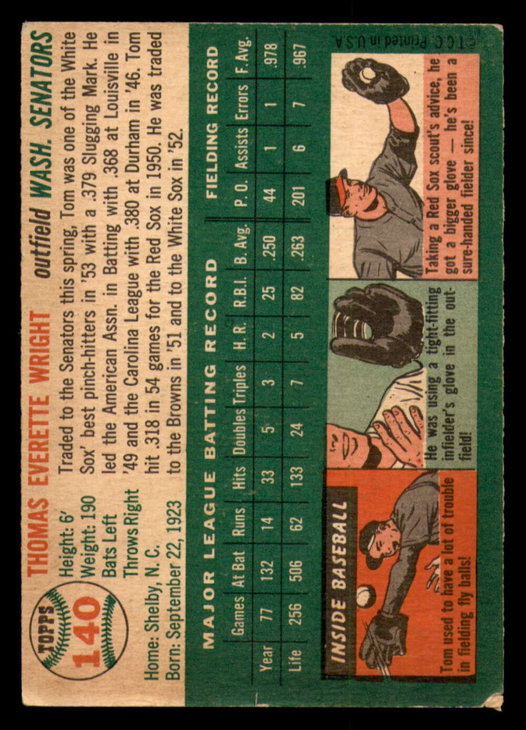 1954 Topps #140 Tom Wright Very Good  ID: 301178