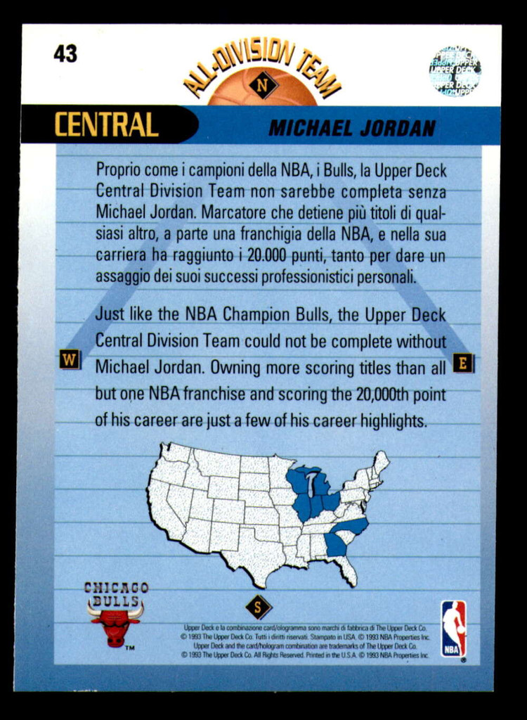 1992-93 #ad9 Michael Jordan All Division Team Central NM-Mint  ID: 269486
