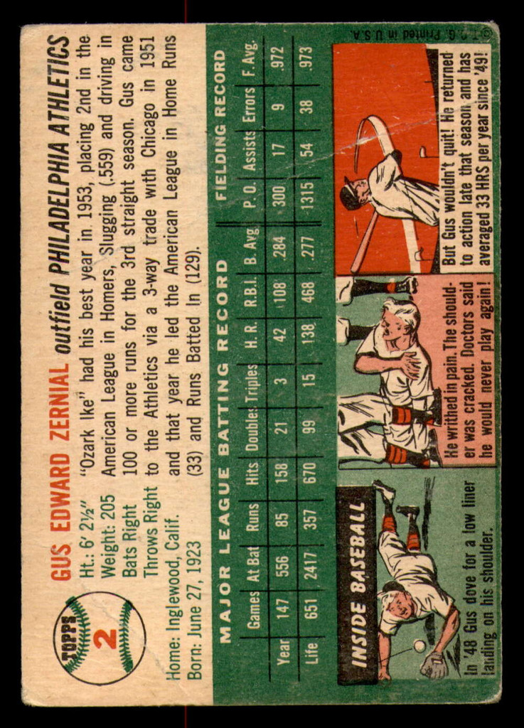 1954 Topps #2 Gus Zernial Good 