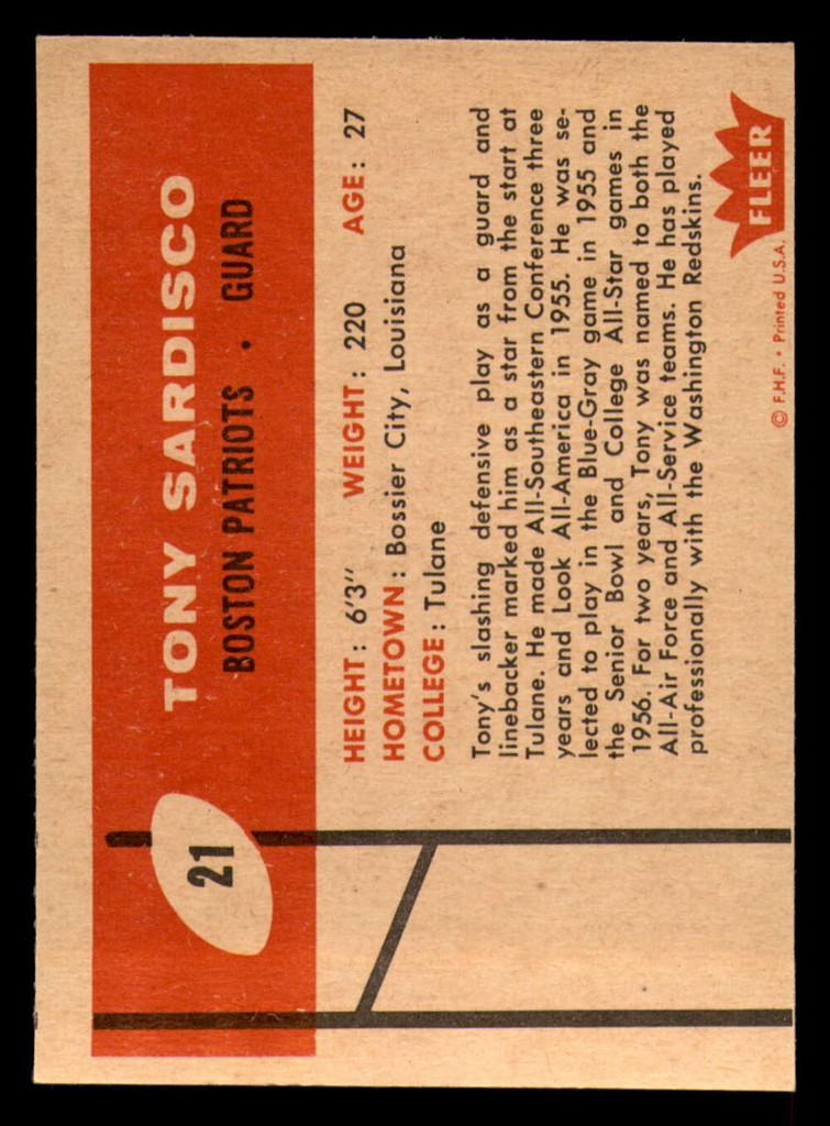 1960 Fleer #21 Tony Sardisco Near Mint  ID: 270863