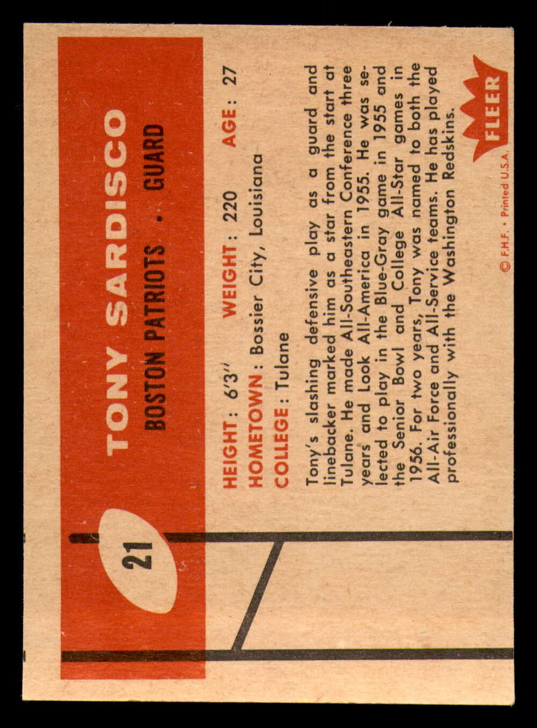 1960 Fleer #21 Tony Sardisco Near Mint  ID: 270864