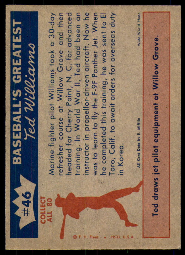 1959 Fleer Ted Williams #46 1952 - Ready For Combat Near Mint 