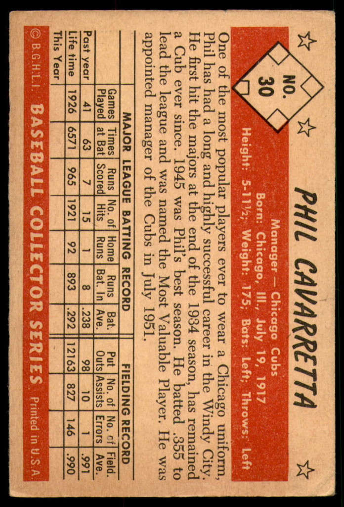 1953 Bowman Color #30 Phil Cavarretta Very Good 