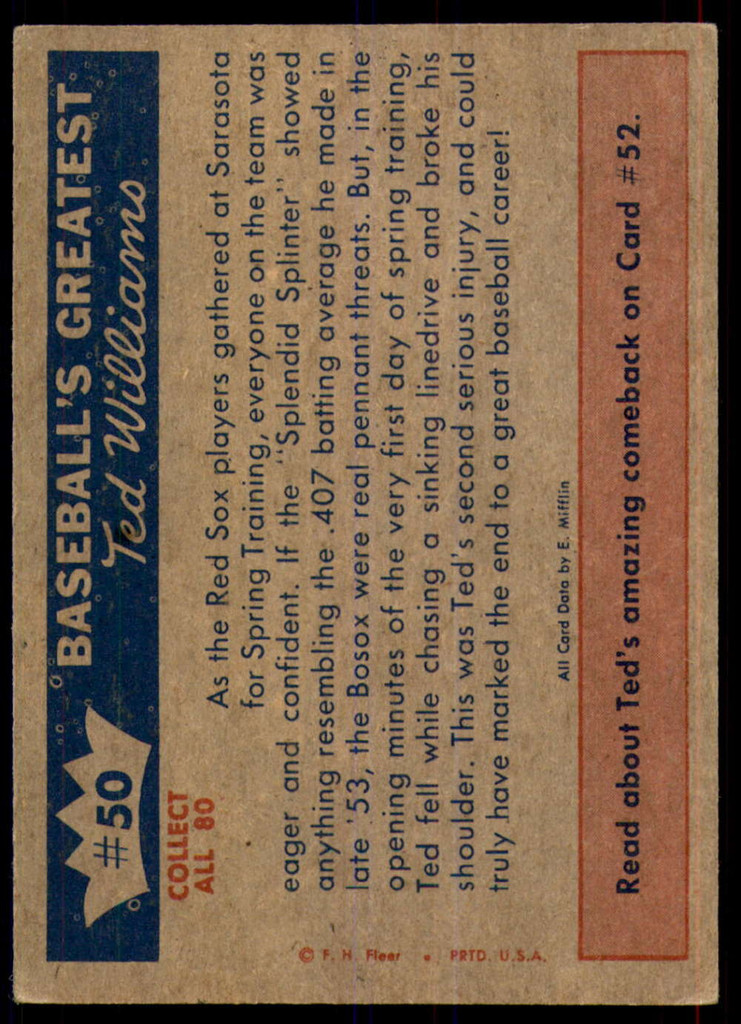 1959 Fleer Ted Williams #50 March 1954 Spring Injury Excellent+ 