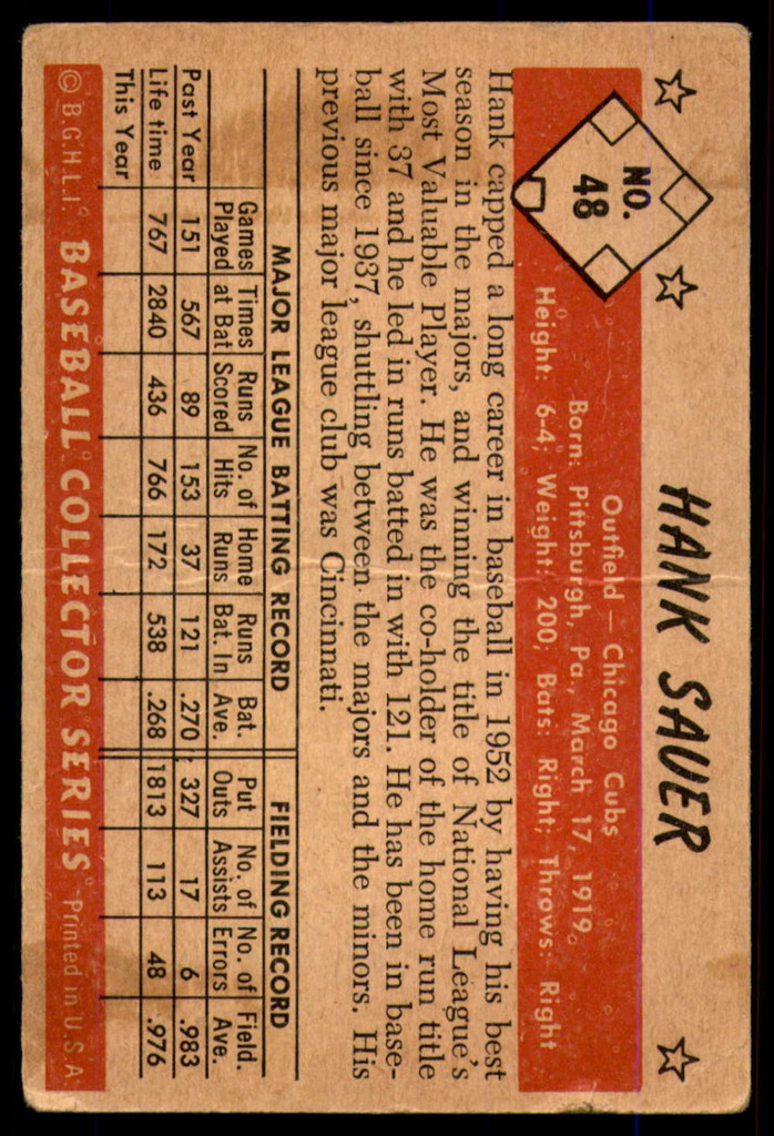 1953 Bowman Color #48 Hank Sauer Good 