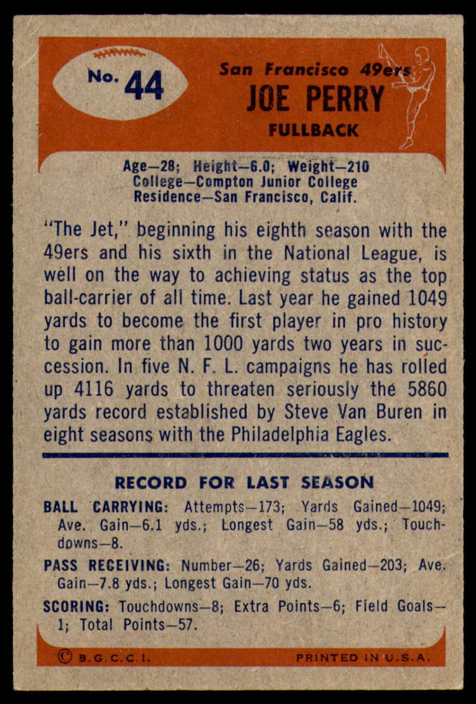 1955 Bowman #44 Joe Perry Very Good  ID: 225527