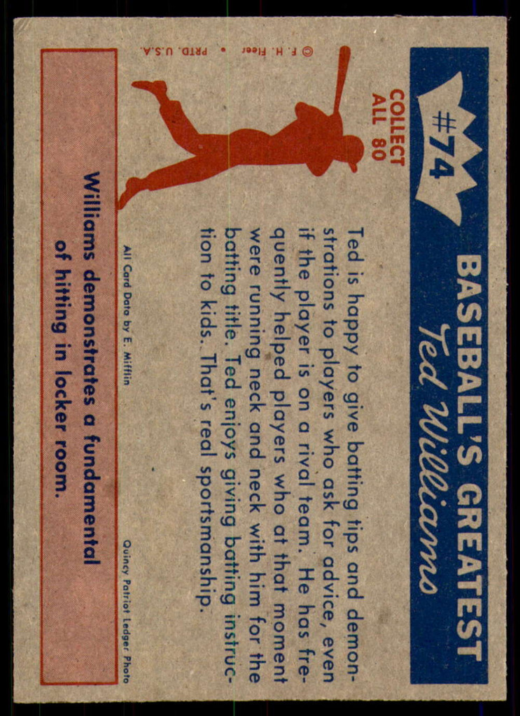 1959 Fleer Ted Williams #74 Here's How! Excellent+  ID: 235225
