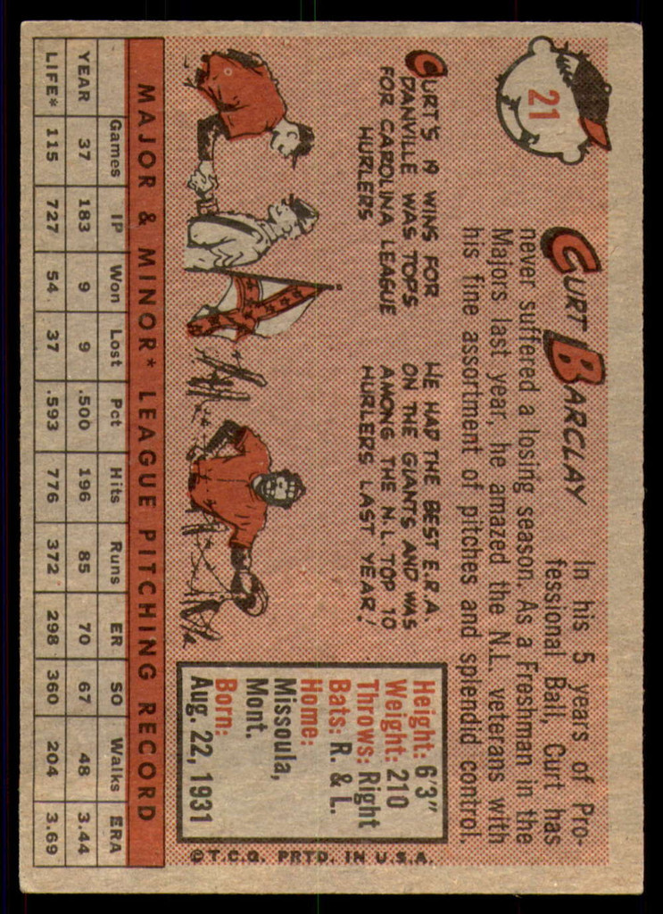 1958 Topps #21 Curt Barclay Excellent+  ID: 221210