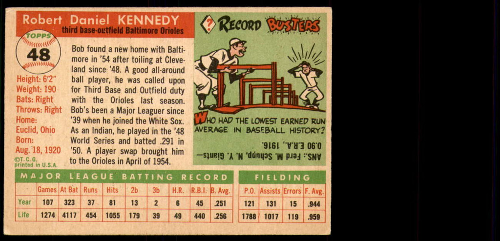 1955 Topps #48 Bob Kennedy Excellent+  ID: 238383