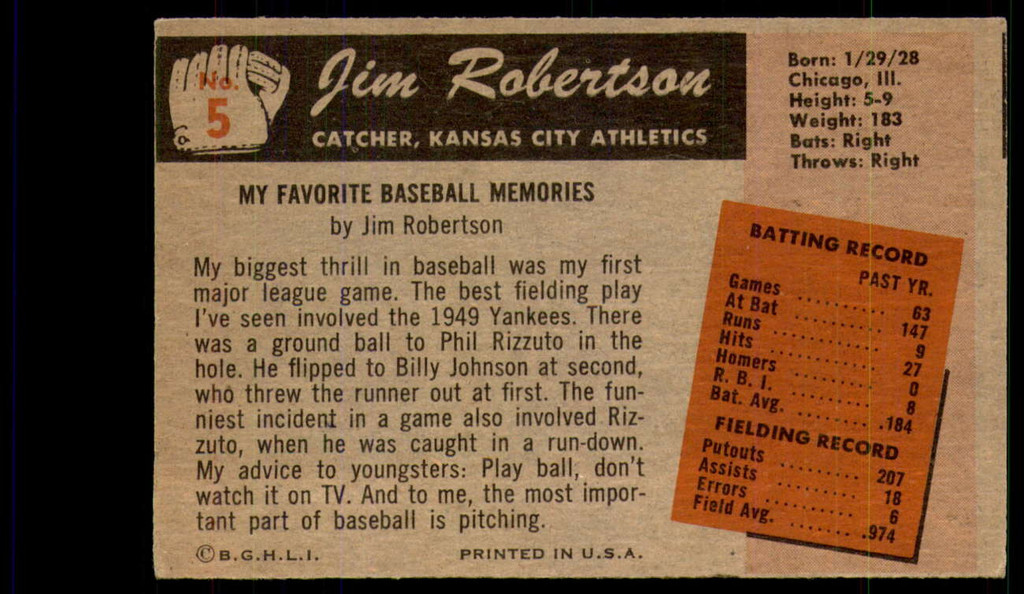 1955 Bowman #5 Jim Robertson Excellent+  ID: 220241