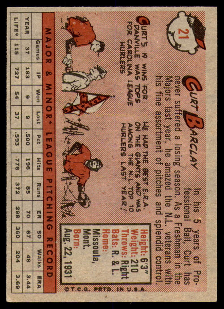 1958 Topps #21 Curt Barclay Excellent+  ID: 228955