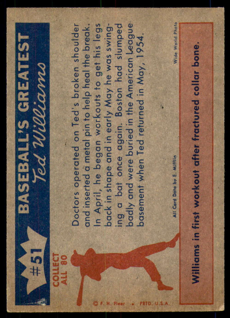 1959 Fleer Ted Williams #51 May 16, 1954 Ted Is Patched Up Excellent+  ID: 235192