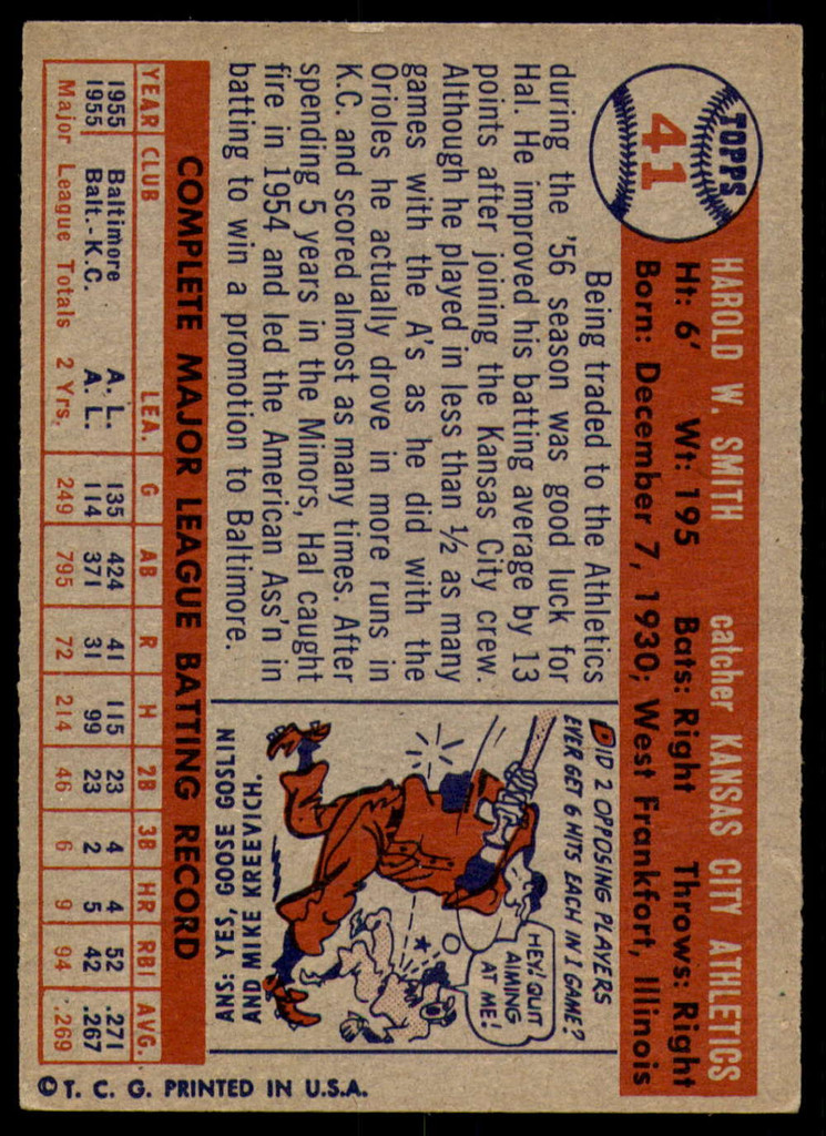 1957 Topps #41 Hal Smith Excellent+  ID: 238604