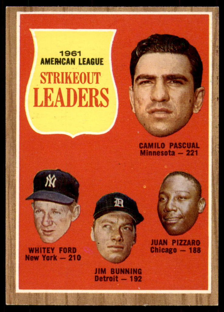 1962 Topps #59 Pascual/Ford/Bunning/Juan Pizarro A.L. Strikeout Leaders Ex-Mint  ID: 236342