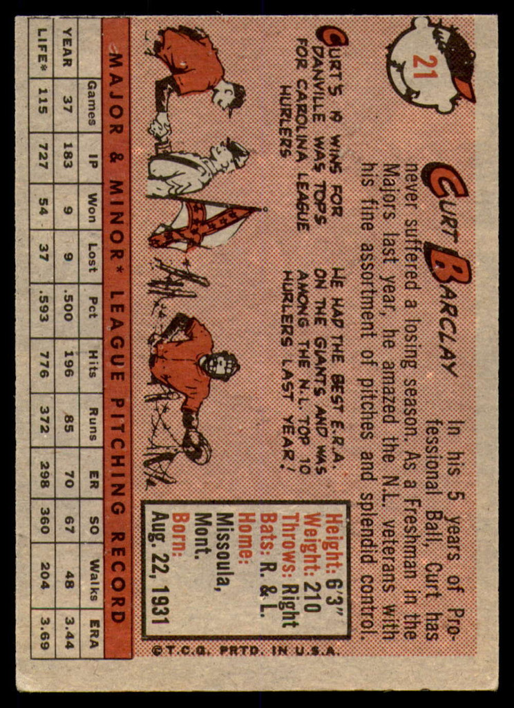 1958 Topps #21 Curt Barclay Excellent  ID: 228954