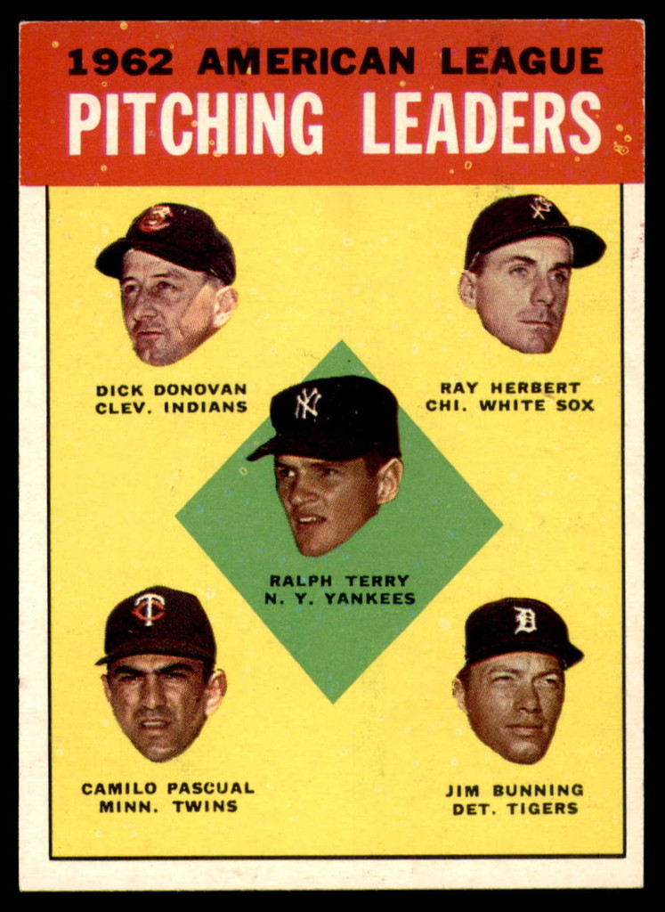 1963 Topps #   8 Terry/Donovan/Herbert/Pascual/Bunning AL Pitching Leaders Excellent+  ID: 213803