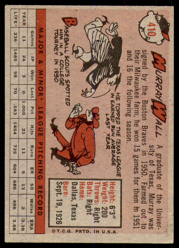 1958 Topps #410 Murray Wall Excellent+  ID: 228188