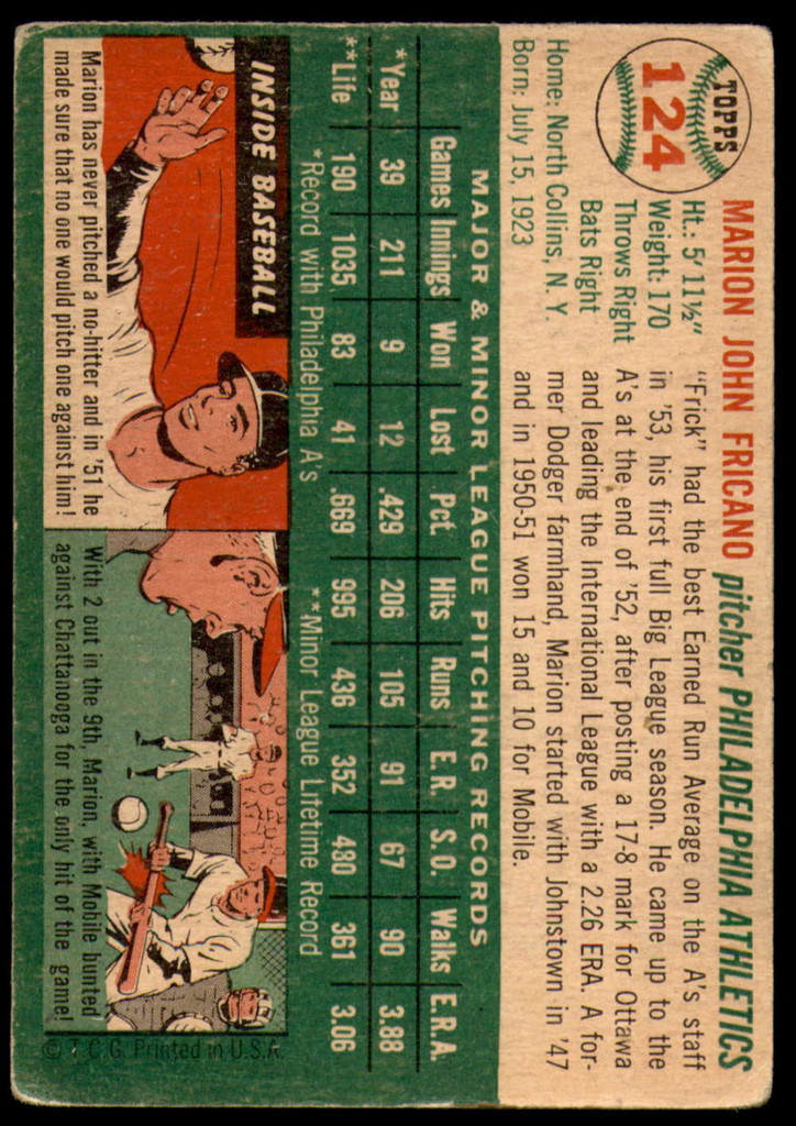 1954 Topps #124 Marion Fricano Very Good  ID: 219518