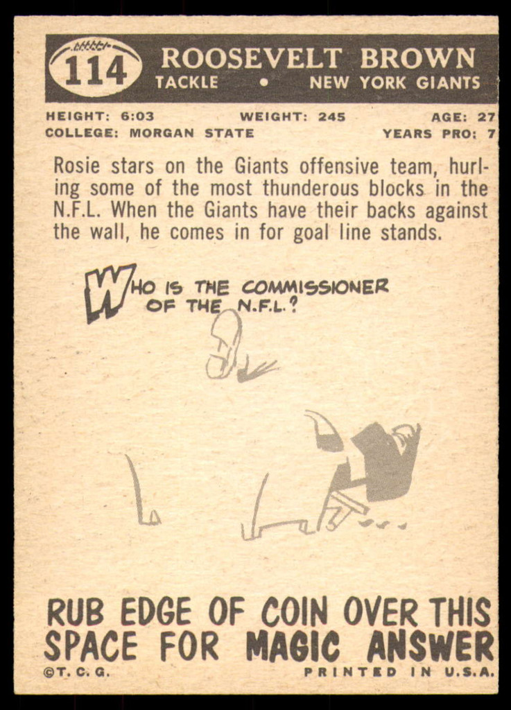 1959 Topps #114 Roosevelt Brown Near Mint  ID: 225663