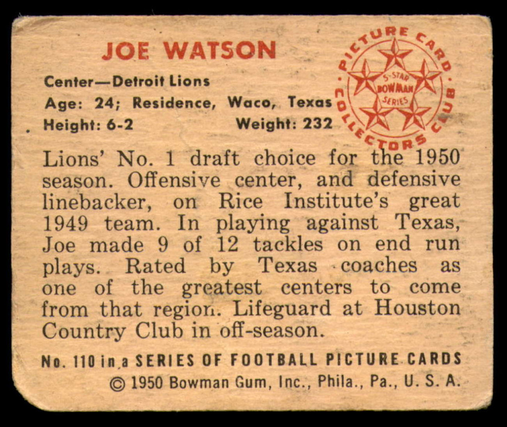 1950 Bowman #110 Joe Watson Good 