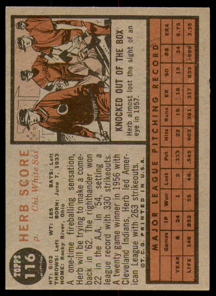 1962 Topps #116 Herb Score Excellent+  ID: 234964