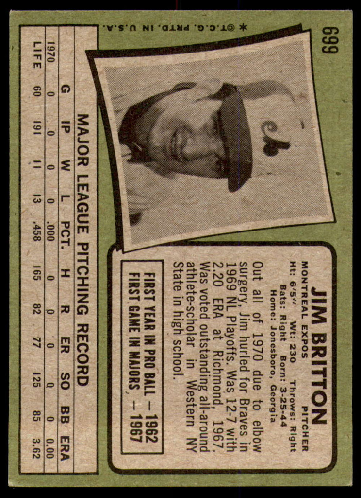 1971 Topps #699 Jim Britton Excellent+ High #  ID: 246496