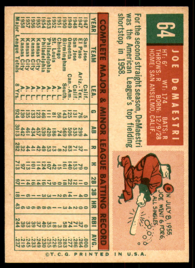 1959 Topps #64 Joe DeMaestri Ex-Mint  ID: 229821
