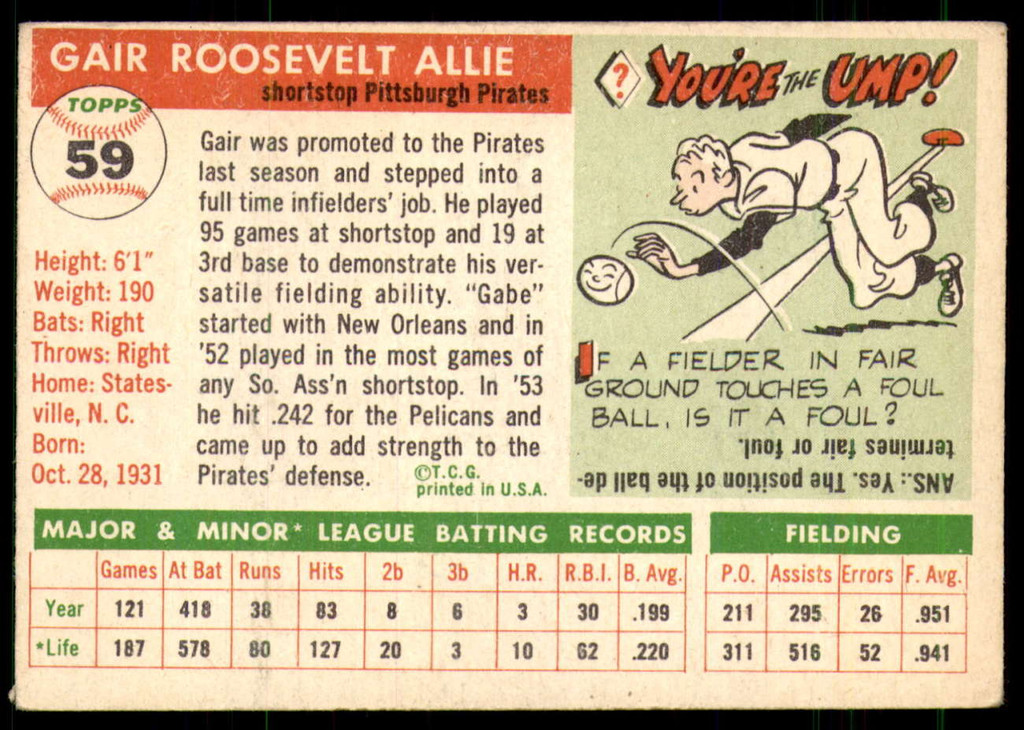 1955 Topps #59 Gair Allie Very Good  ID: 219929