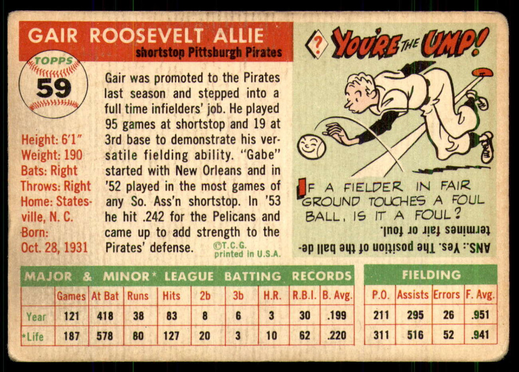 1955 Topps #59 Gair Allie Very Good  ID: 219931