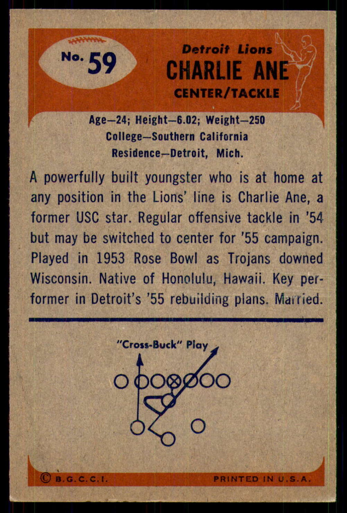 1955 Bowman #59 Charlie Ane Ex-Mint RC Rookie  ID: 243883