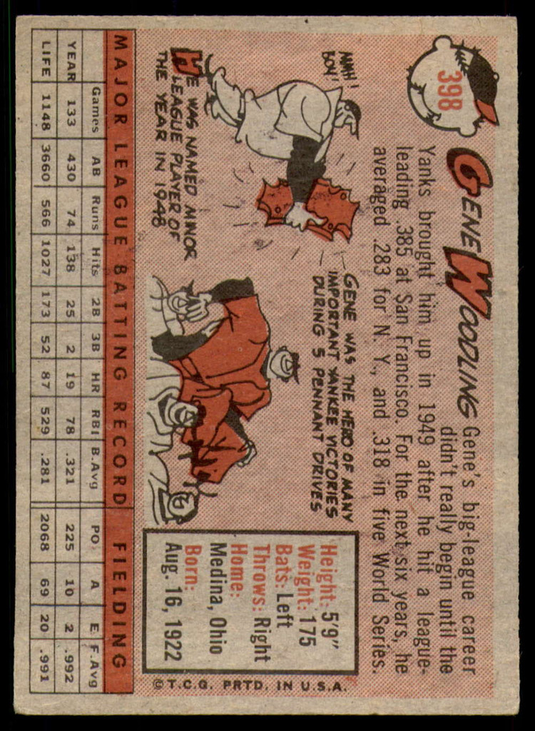 1958 Topps #398 Gene Woodling Excellent  ID: 239292
