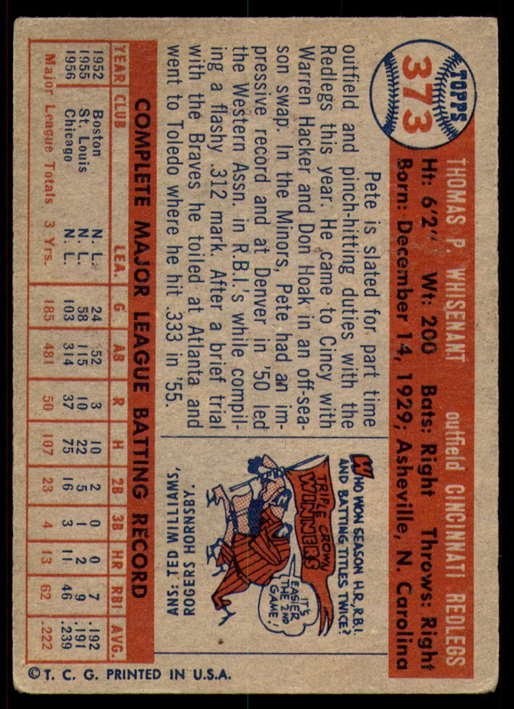 1957 Topps #373 Pete Whisenant Excellent RC Rookie  ID: 221122