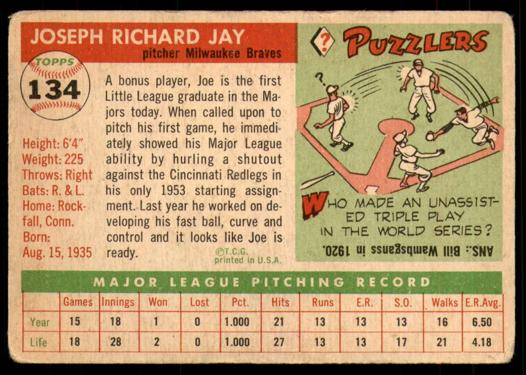 1955 Topps #134 Joe Jay G-VG 