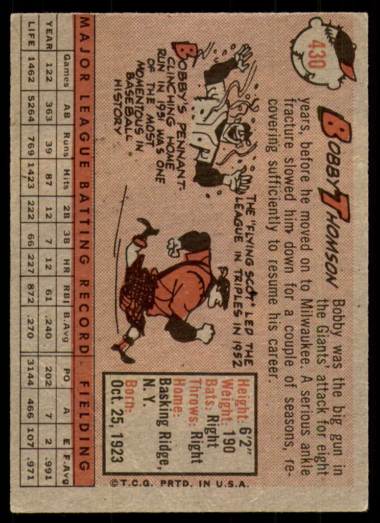 1958 Topps #430 Bobby Thomson Very Good  ID: 242496