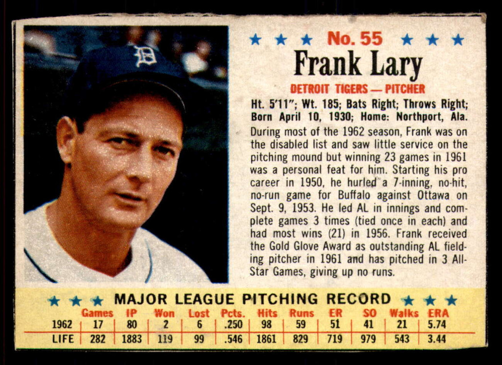 1963 Post Cereal #55 Frank Lary Excellent+  ID: 280918