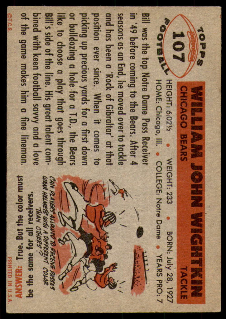 1956 Topps #107 Bill Wightkin Excellent 
