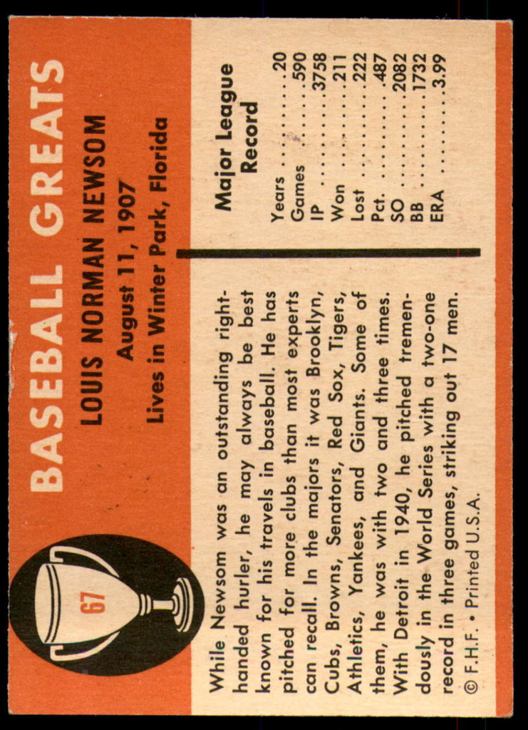 1961 Fleer #67 Bobo Newsom Ex-Mint  ID: 249965