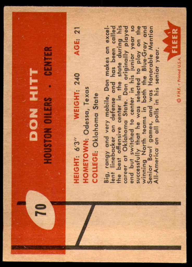 1960 Fleer #70 Don Hitt Ex-Mint  ID: 244595