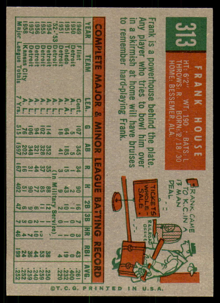 1959 Topps #313 Frank House Ex-Mint  ID: 230565