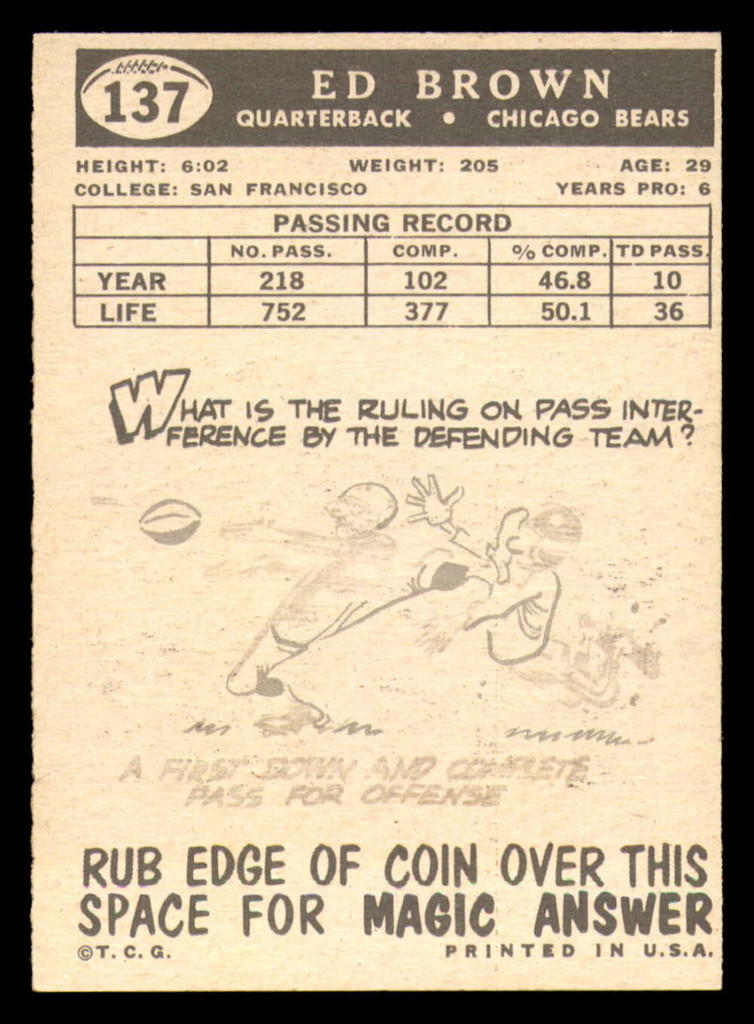 1959 Topps #137 Ed Brown Near Mint 