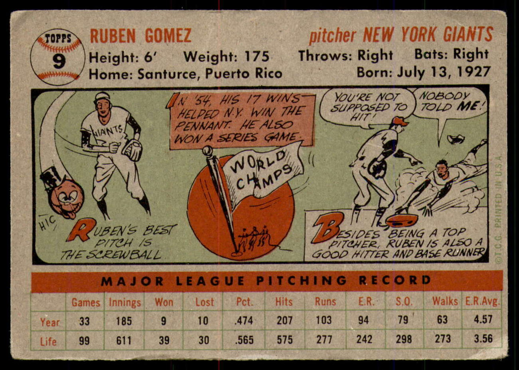 1956 Topps #9 Ruben Gomez DP G-VG 