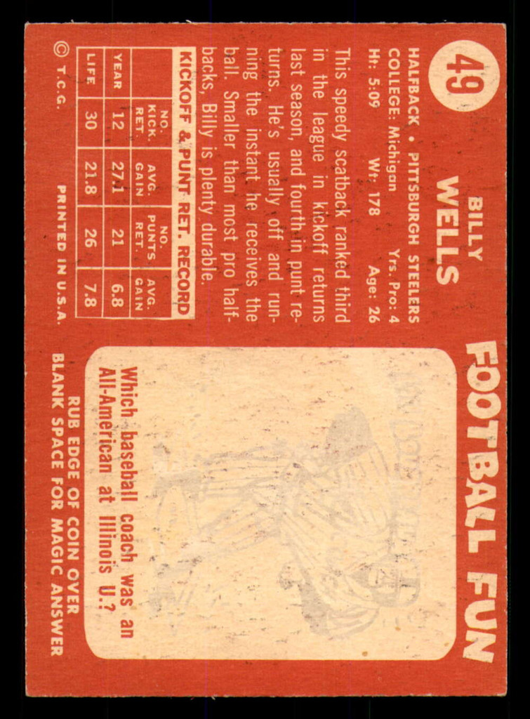 1958 Topps #49 Billy Wells UER Ex-Mint  ID: 268256