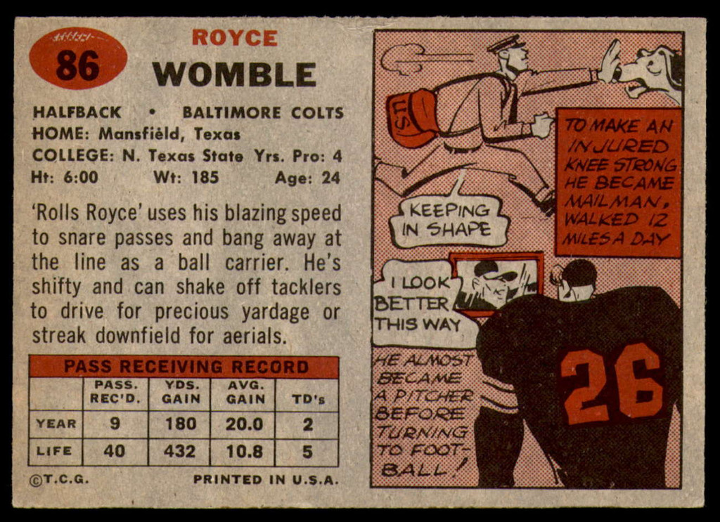 1957 Topps #86 Royce Womble Excellent+ 