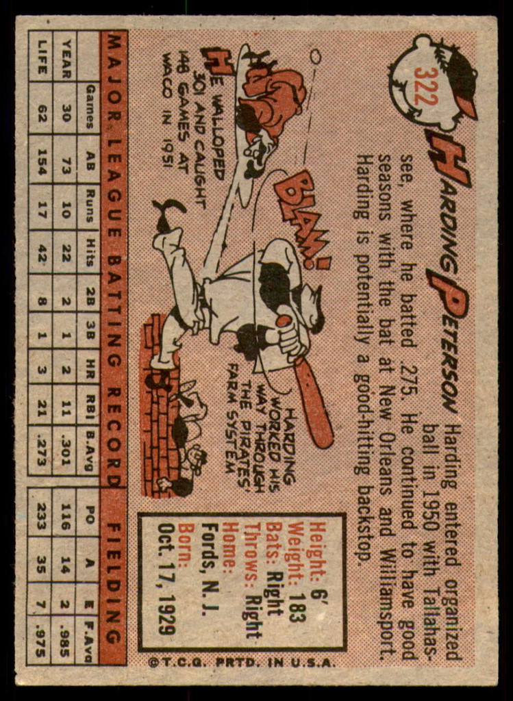 1958 Topps #322 Harding Peterson Very Good RC Rookie  ID: 229433